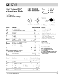 IXDP20N60B datasheet: 600V high voltage IGBT with optional diode IXDP20N60B
