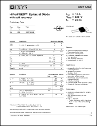 DSEP8-06B datasheet: 600V HiPerFRED epitaxial diode with soft recovery DSEP8-06B