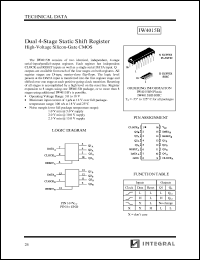 IW4015BD datasheet: Dual 4-stage static shift register, high-voltage silicon-gate CMOS IW4015BD