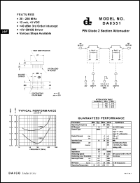 DA0351 datasheet: 20-250MHz PIN diode 2 secion attenuator DA0351