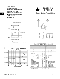 DP0881 datasheet: 1030-1110MHz GaAs 1 section phase shifter DP0881