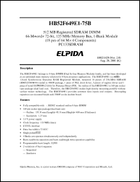 HB52F649E1-75B datasheet: 64-Mword x 72-bit; 133MHz memory bus; 1-bank module; 1GB registered SDRAM DIMM HB52F649E1-75B