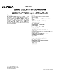 EBS25UC8APFA-7A datasheet: 256M; 133MHz unbuffered SDRAM DIMM EBS25UC8APFA-7A