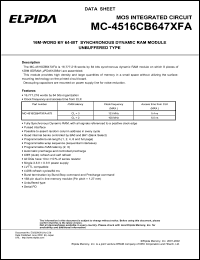 MC-4516CB647XFA-A75 datasheet: 16M; 133MHz 64-bit synchronous dynamic RAM module MC-4516CB647XFA-A75