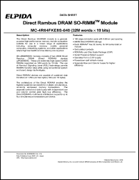 MC-4R64FKE8S-840 datasheet: 128M; 800MHz direct rambus dynamic RAM SO-RIMM module MC-4R64FKE8S-840