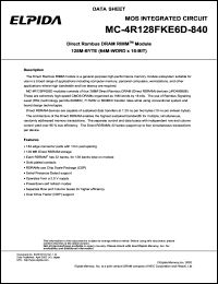 MC-4R128FKE6D-840 datasheet: 128M; 800MHz direct rambus dynamic RAM SO-RIMM module MC-4R128FKE6D-840