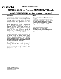 MC-4R256FKK6K-840 datasheet: 256M; 800MHz direct rambus dynamic RAM RIMM module MC-4R256FKK6K-840