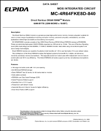 MC-4R64FKE8D-840 datasheet: 64M; 800MHz direct rambus dynamic RAM RIMM module MC-4R64FKE8D-840