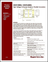 HV513WG datasheet: 250V 8-channel serial to parallel converter with open drain push-pull outputs HV513WG