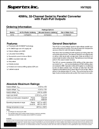 HV7620XW datasheet: 40MHz, 32-channel serial to parallel converter with push-pull outputs HV7620XW