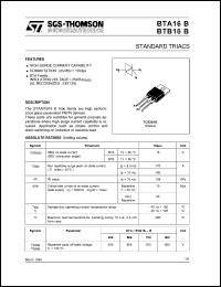 BTB16-600B datasheet: Standard triac, 16A, 600V BTB16-600B