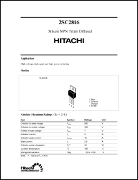 2SC2816 datasheet: NPN transistor for high voltage, high speed and high power switching 2SC2816