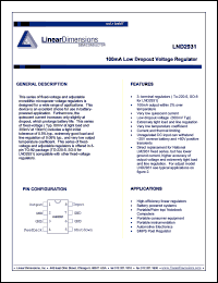 LND2931-3.3 datasheet: 100mA, 3.3V, low dropout voltage regulator. Other fixed versions are also available, Vout = 2.0V to 5.0V LND2931-3.3