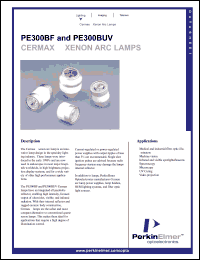 PE300BF datasheet: Germax xenon arc lamp. Power 300 watts, current 21 amps (DC), operating voltage 14 volts (DC). PE300BF