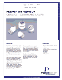PE300BUV datasheet: Germax xenon arc lamp. Power 300 watts, current 21 amps (DC), operating voltage 14 volts (DC). PE300BUV