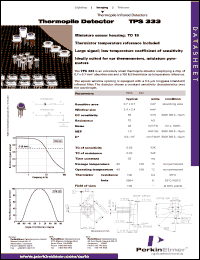 TPS333 datasheet: Thermopile detector. Sensitive area 0.7 x 0.7 mm. Window size 2.4 x 2.4 mm. TPS333