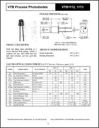 VTB1112 datasheet: Process photodiode. Isc = 60 microA, Voc = 490 mV at H = 100 fc, 2850 K. VTB1112