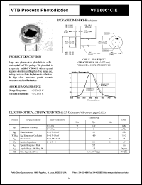 VTB6061CIE datasheet: Process photodiode. Sp = 120 nA/fc at H = 1.0fc, Sp = 11nA/lux at H = 1.0 lux. VTB6061CIE