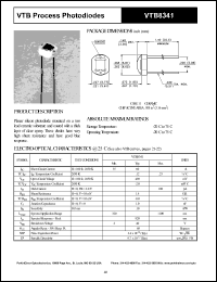 VTB8341 datasheet: Process photodiode. Isc = 60 microA, Voc = 490 mV at H = 100 fc, 2850 K. VTB8341