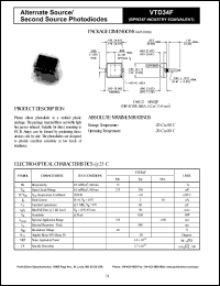 VTD34F datasheet: Alternate source/second source photodiode. Re = 15 microA(min), Voc = 275 mV at 0.5 mW/cm2, 940 nm. VTD34F