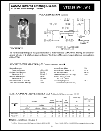 VTE1291W-1 datasheet: GaAlAs infrared emitting diode. Irradiance(typ) 1.6 mW/cm2 (distance 36 mm, diameter 6.4 mm). VTE1291W-1