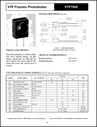 VTP7840 datasheet: Process photodiode. Isc = 70 microA(typ), Voc = 325 mV at H = 100 fc, 2850 K. VTP7840