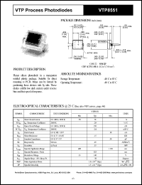 VTP8551 datasheet: Process photodiode. Isc = 70 microA(typ), Voc = 350 mV at H = 100 fc, 2850 K. VTP8551