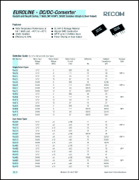 R12K12 datasheet: 1W DC/DC converter with 12V input, 12V/84mA output R12K12