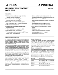 APl8108A datasheet: High quality voice synthesizer. Versatile 10 sec instant voice ROM. APl8108A