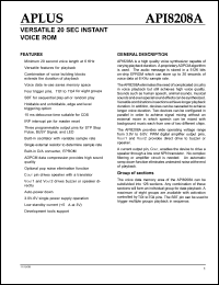 APl8208A datasheet: High quality voice synthesizer. Versatile 20 sec instant voice ROM. APl8208A