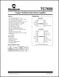TC7650CPD datasheet: Chopper stabilized operational amplifier TC7650CPD