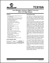 TC818ACBU datasheet: Auto-ranging analog-to-digital converter with 3-1/2 digit display TC818ACBU