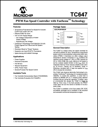 TC647VOA datasheet: PWM fan speed controller with FanSense TM technology TC647VOA