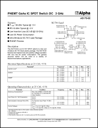 AS179-92 datasheet: PHEMT GaAs IC  SPDT switch DC-3 GHz AS179-92