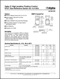 AS186-302 datasheet:  GaAs IC  high isolation positive control SPDT switch non-reflective DC-4 GHz AS186-302