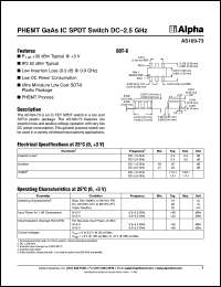 AS169-73 datasheet: PHEMT GaAs IC   SPDT switch  DC-2.5 GHz AS169-73