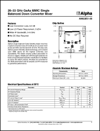 AM028S1-00 datasheet: 26-33 GHz GaAs MMIC single balanced down converter mixer AM028S1-00