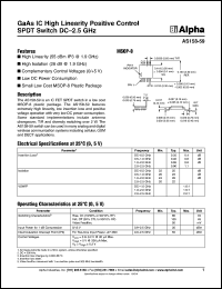 AS158-59 datasheet: GaAs IC high linearity positive control SPDT  switch DC-2.5 GHz AS158-59