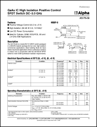 AS176-59 datasheet: GaAs IC high isolation positive control SPDT  switch DC-3 GHz AS176-59