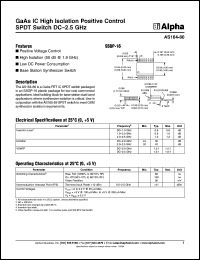 AS164-80 datasheet: GaAs IC high isolation positive control SPDT  switch DC-2.5 GHz AS164-80