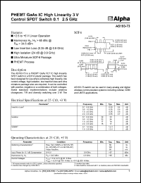 AS193-73 datasheet: PHEMT GaAs IC  high linearity 3V control SPDT  switch 0.1-2.5 GHz AS193-73