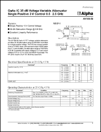 AV108-59 datasheet: GaAs IC 35 dB voltage variable attenuator single positive 3 V control 0.5-2.5 GHz AV108-59