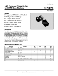 PS214-315 datasheet: LGA packaged phase shifter for UMTS base station PS214-315
