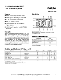 AA022N1-00 datasheet: 21-22 GHz GaAs MMIC low noise amplifier AA022N1-00