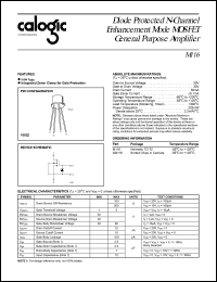 M116 datasheet: Diode protected N-Channel enhancement mode MOSFET general purpose amplifier M116