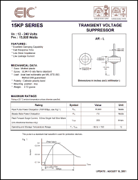 15KP14 datasheet: 14 V, 50 mA, 15,000 W transient voltage suppressor 15KP14