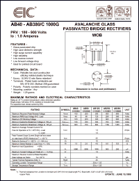 AB380-C1000G datasheet: 900 V, 1.0 A Avalanche glass passivated bridge rectifier AB380-C1000G