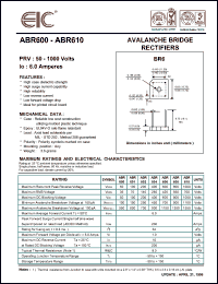 ABR610 datasheet: 1000 V, 6 A Avalanche bridge rectifier ABR610