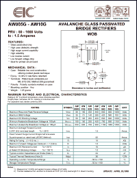 AW02G datasheet: 200 V, 1.5 A avalanche glass passivated bridge rectifier AW02G