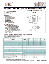 AWL005G datasheet: 50 V, 1.0 A avalanche glass passivated bridge rectifier AWL005G
